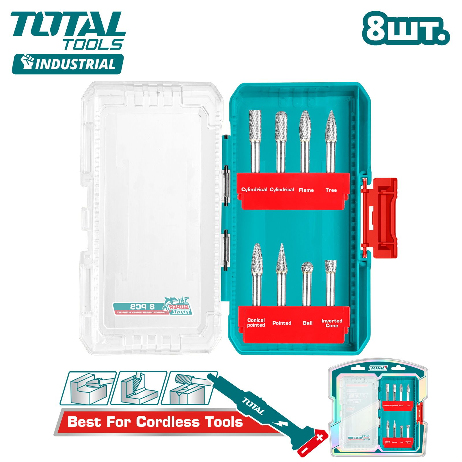 Set freză lemn 6mm 8buc Total TACSDL10801