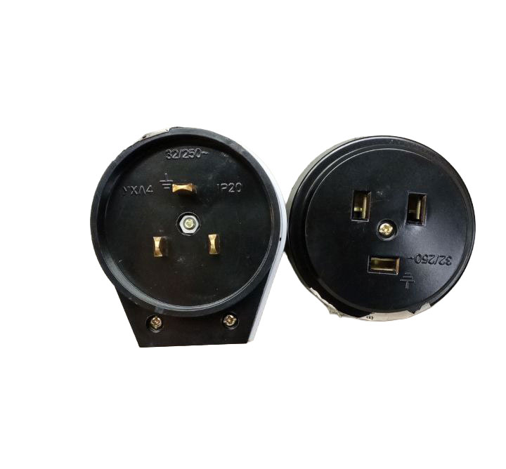 Priză cu fisă РШ-ВШ 32A 250V 2P+PE (ОУ) carbolit neagră EKF (6 buc)