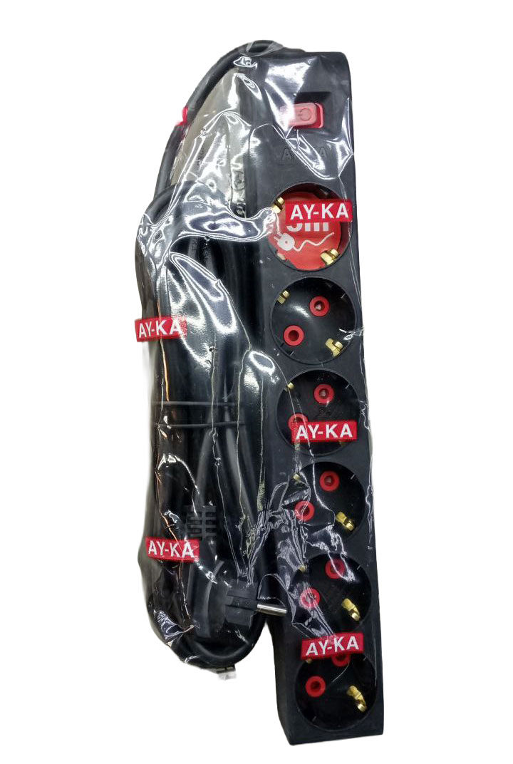 Удлинитель 6 евро, 5 м, с выключателем, черный (12 шт.)