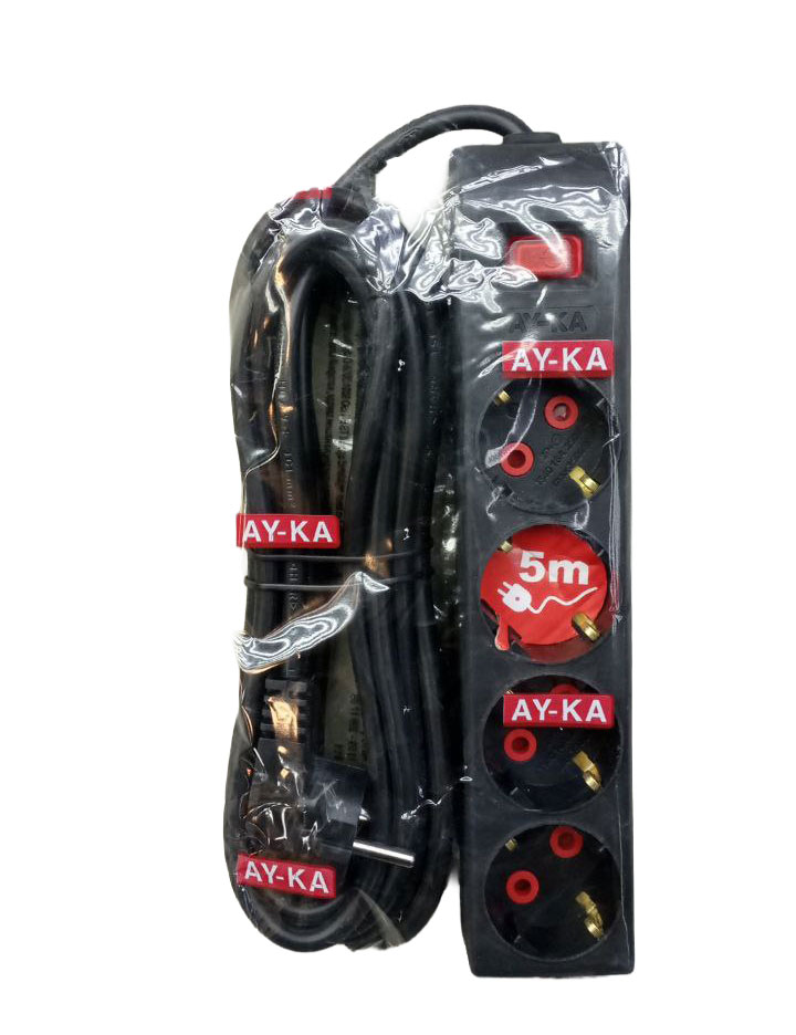 Удлинитель 4 евро, 5 м, с выключателем, черный (12 шт.)