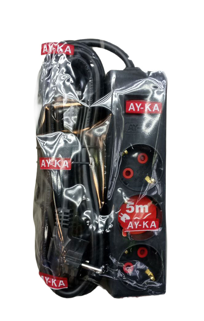 Удлинитель с трехпозиционным выключателем, евроразъем, 5 м, черный (12 шт.)