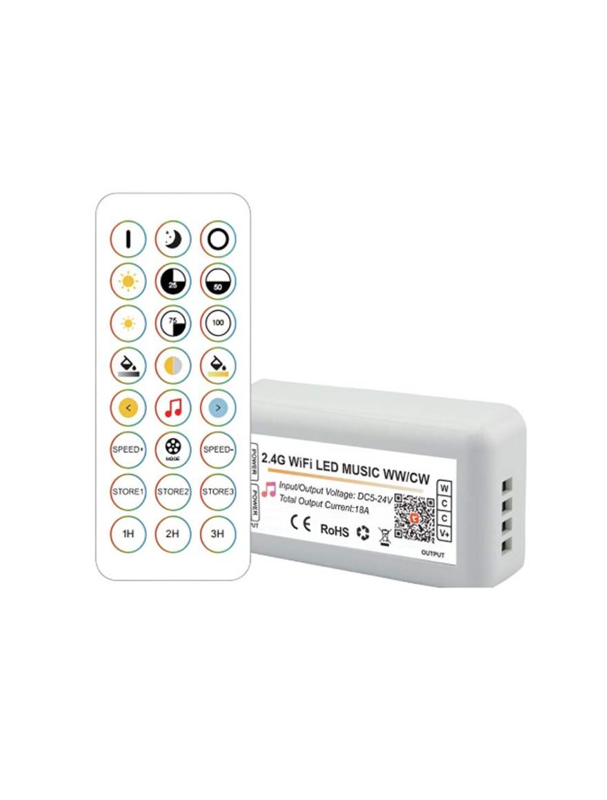Контроллер светодиодной ленты TUYA WIFI LuminaLED с Wi-Fi, цветовая температура 6A*3 канала, 5 В < 90 Вт, 12 В: < 216 Вт, 24 В: < 432 Вт.