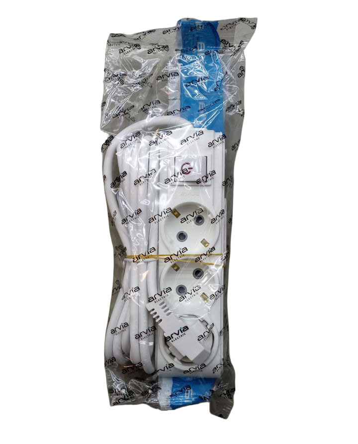 Удлинитель на 3 розетки, 3 м, с заземлением и выключателем, белый, 16 A, 220–250 V, MOTTO ARVIA