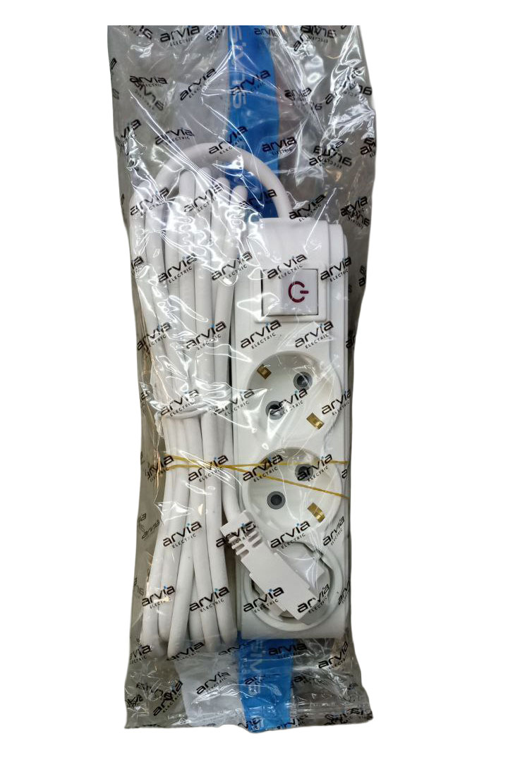 Удлинитель с 3 розетками, 5 м, с вилкой и розеткой, белый, 16 А, 220-250 В, MOTTO ARVIA