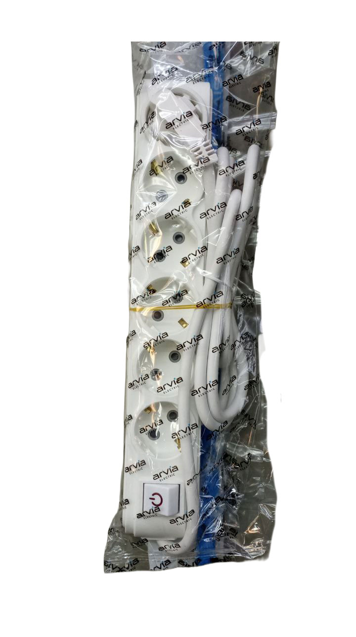 Удлинитель с 6 розетками, 2 м, с вилкой и розеткой, белый, 16 А, 220-250 В, MOTTO ARVIA