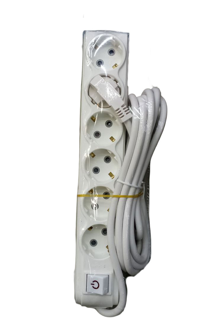 Удлинитель с 6 розетками, 3 м, с вилкой и розеткой, белый, 16 А, 220-250 В, MOTTO ARVIA