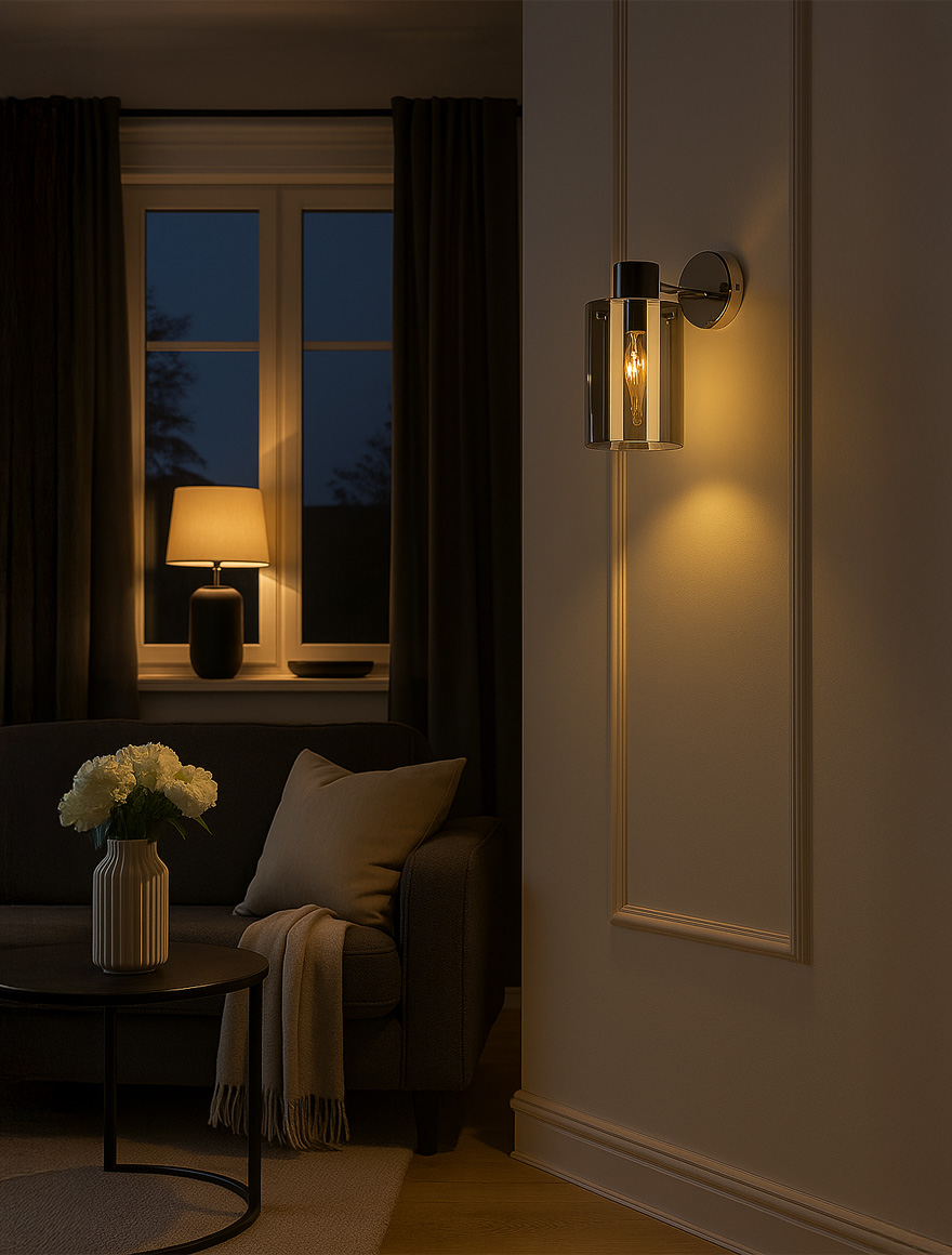 Настенный светильник 1xE27, чёрный + хром, S11429-1, Luminaled