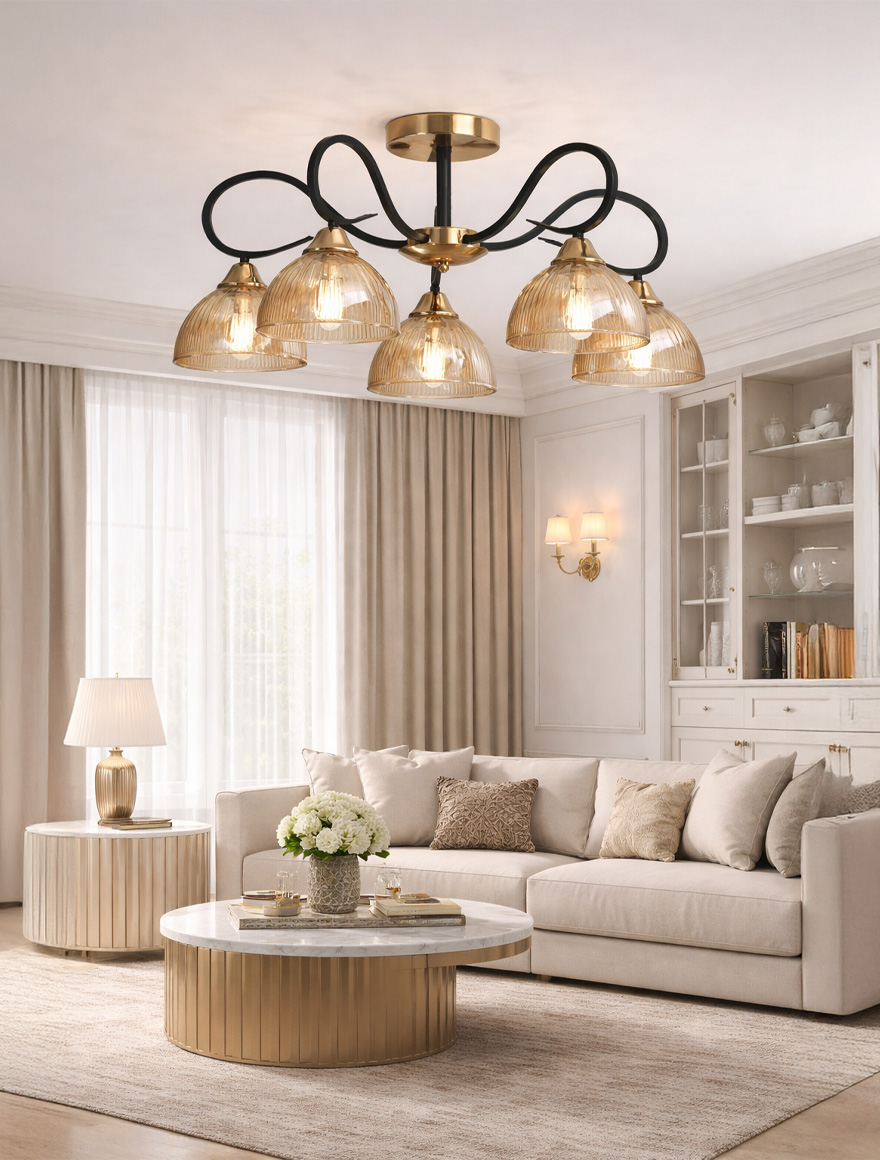 Люстра 5*E27 золотисто-черная S11483-5 с подсветкой