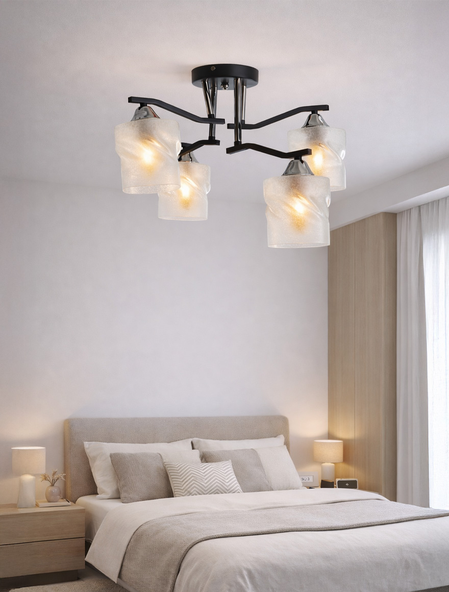 Люстра 4*E27 хром+черная S11485-4 с подсветкой