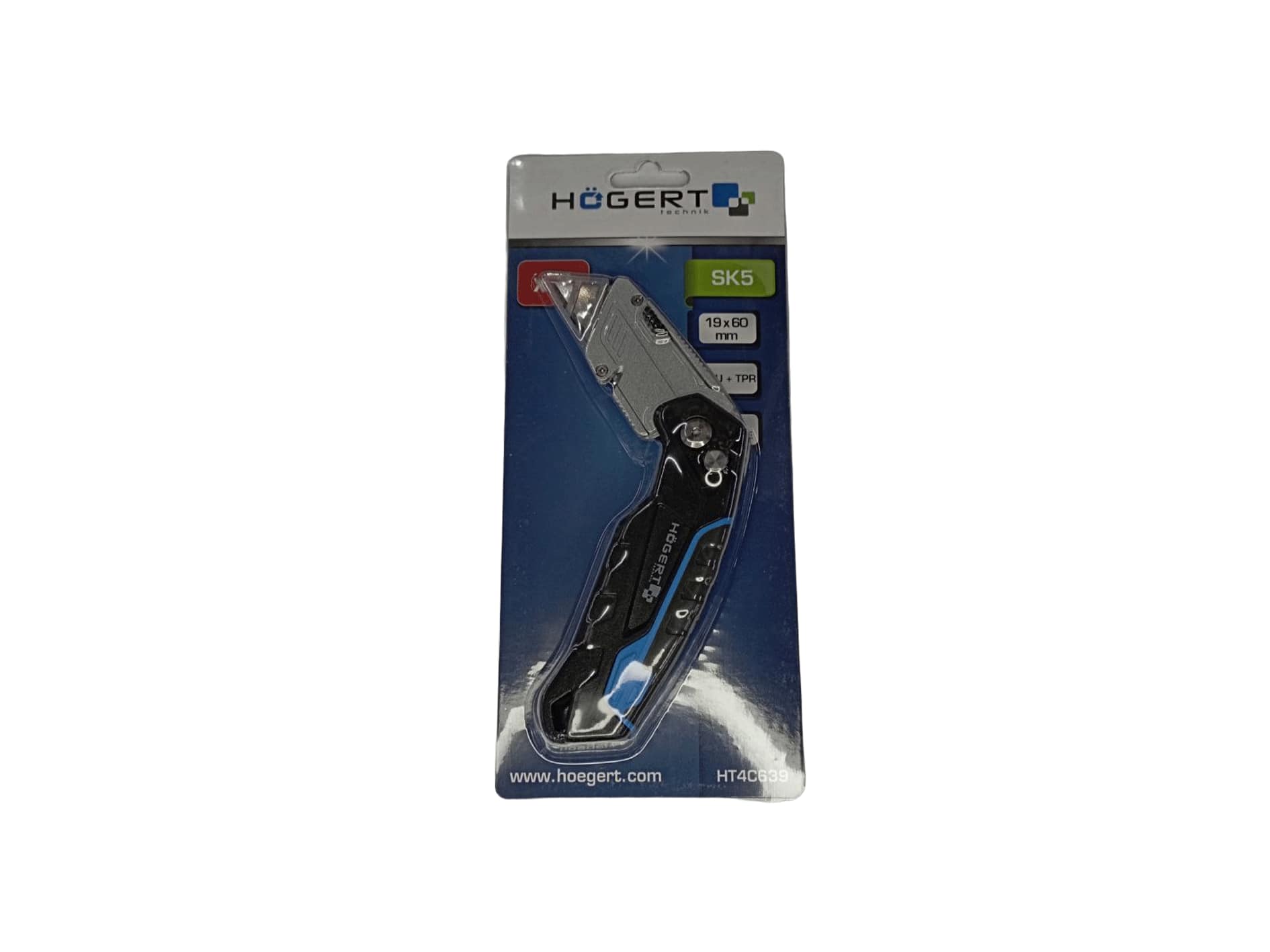 Складной нож с трапециевидным лезвием 19х60 мм, 1+3 лезвия, HOGERT