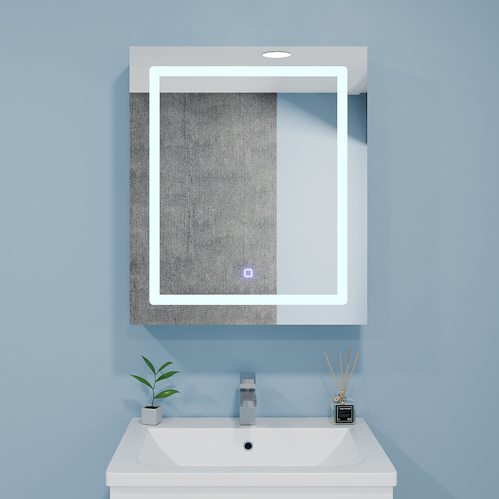 122338 Dulap baie cu oglinda LED touch 600x700 Bayro Optima alb