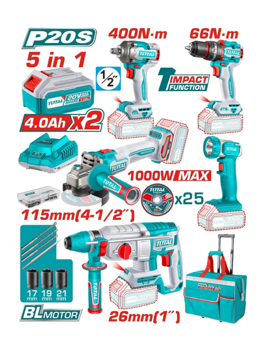 Set scule electrice cu acumulator 5buc. TCKLI20592 Total