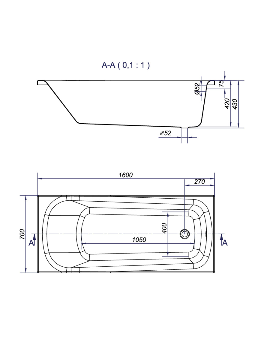 81176 Cadă dreptunghiulară Nao acril 1600x700 + set piciorușe Cersanit