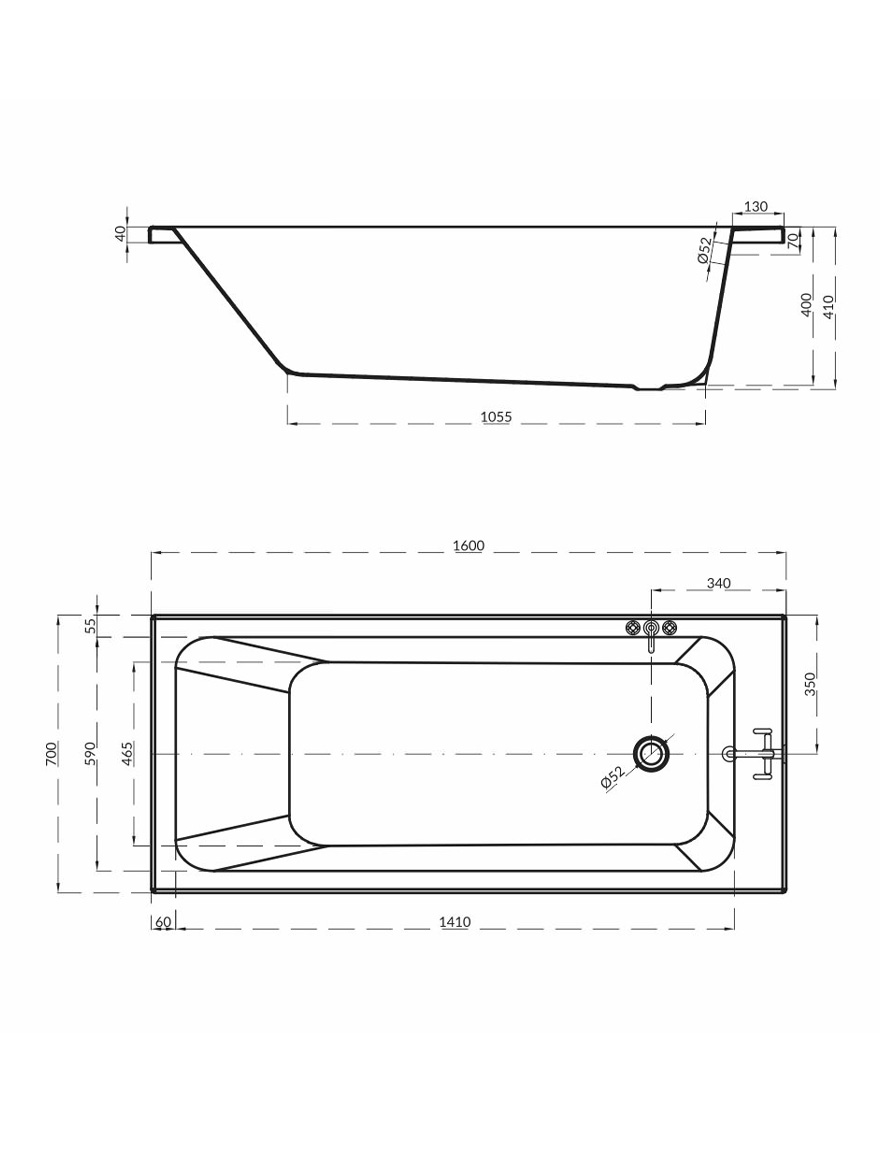 115203 Cadă dreptunghiulară Blissa acril 1600x700 + set piciorușe Cersanit