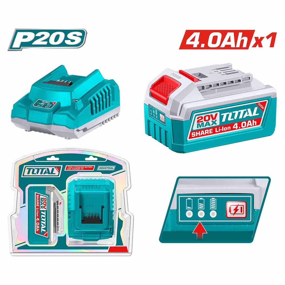 Set acumulator 20.0V 4,0Ah cu încărcător instrument electric Total TFBCPK1012