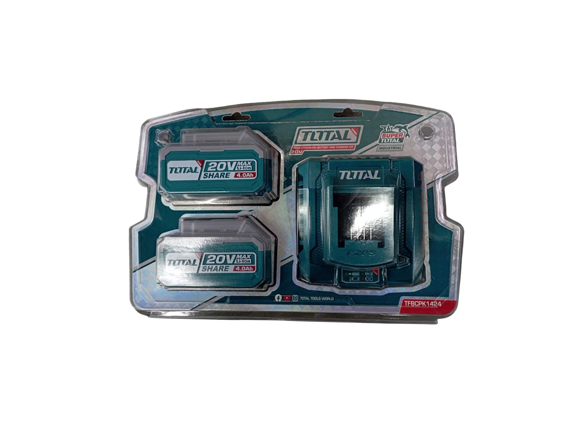Комплект из 2 аккумуляторов 20,0 В 4,0 Ач с зарядным устройством для электроинструментов Total TFBCPK1424