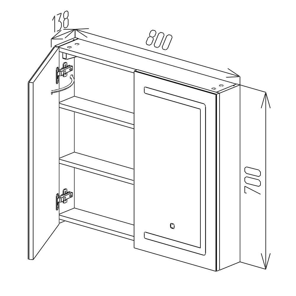 122342 Dulap baie cu oglindă LED touch 800x700 Bayro Optima alb