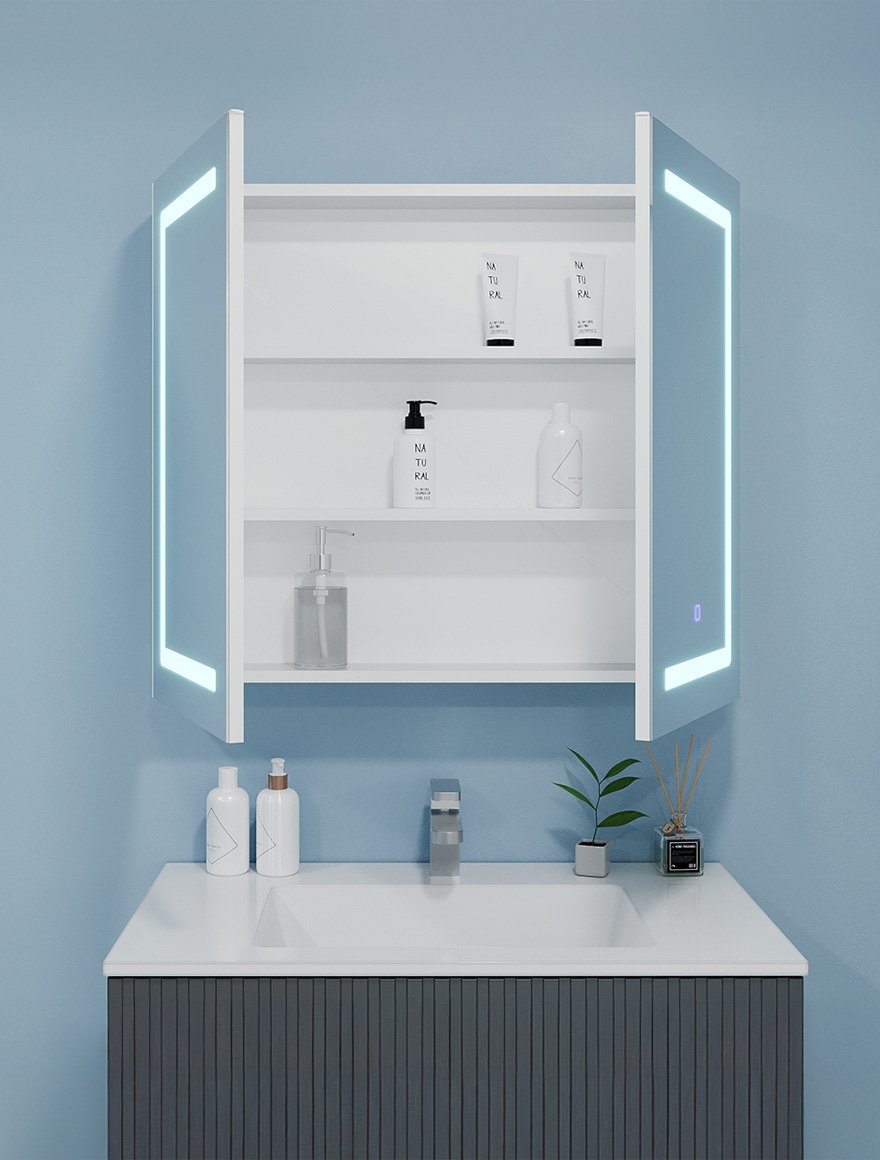 122342 Dulap baie cu oglindă LED touch 800x700 Bayro Optima alb