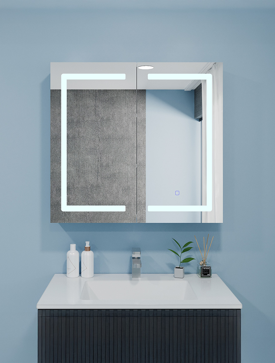 122342 Dulap baie cu oglindă LED touch 800x700 Bayro Optima alb