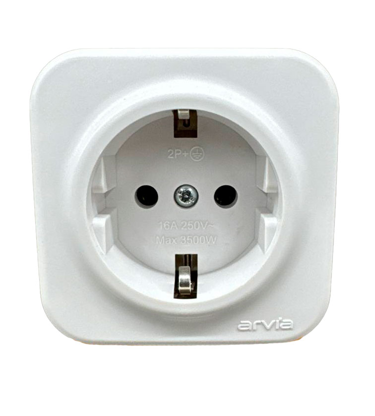 Накладная розетка с заземлением 16 А, белая, ARIA ARVIA