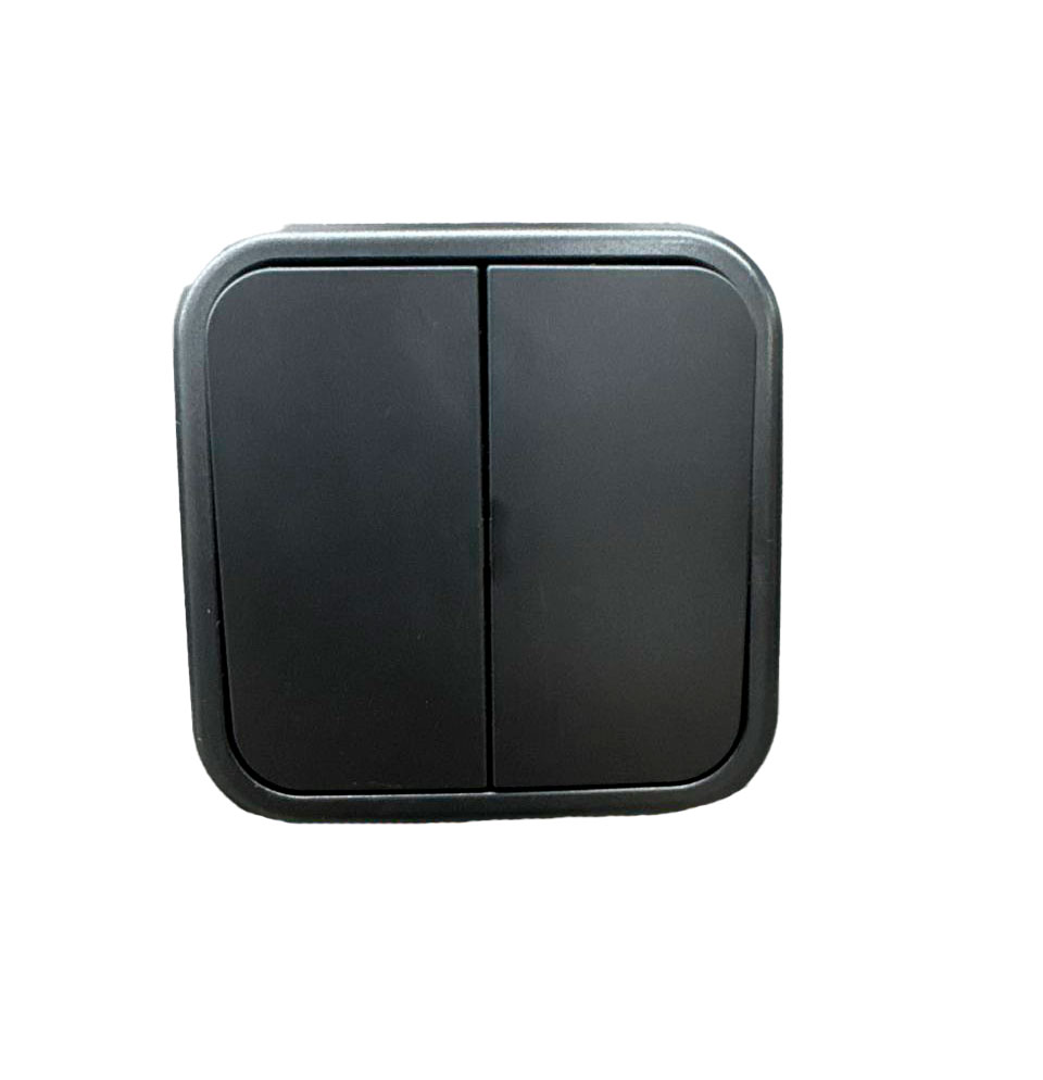 Выключатель накладной 2-клавишный, чёрный, ARIA ARVIA