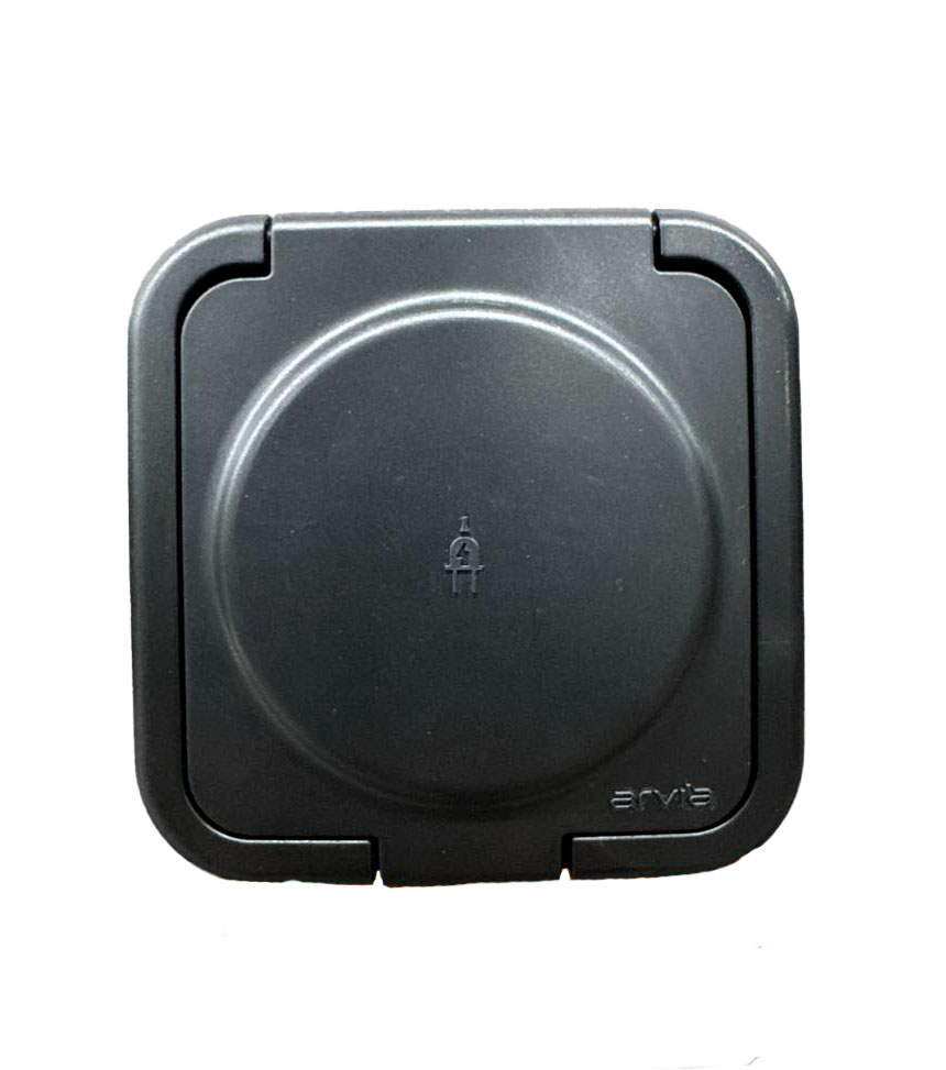 Накладная розетка с заземлением и крышкой 16 А, чёрная, ARIA ARVIA