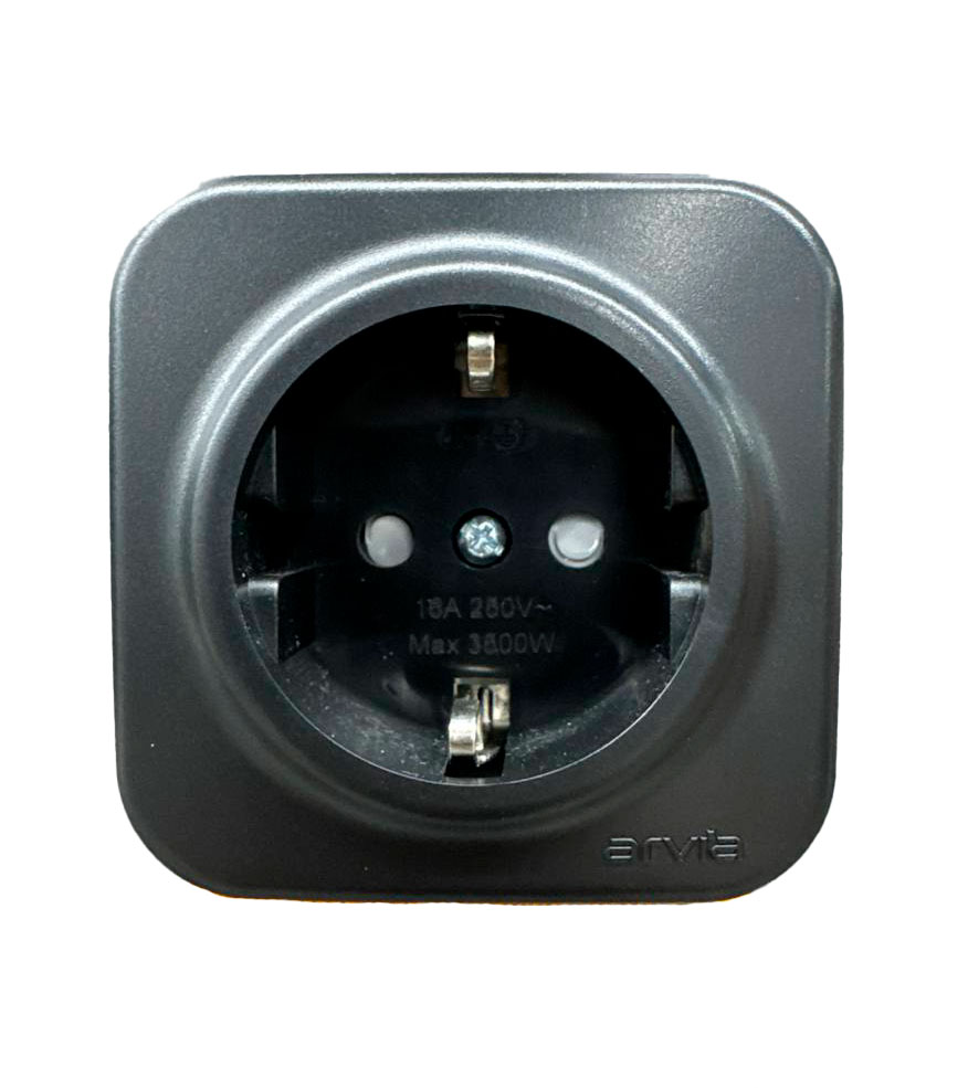 Накладная розетка с заземлением и защитными шторками 16 А, чёрная, ARIA ARVIA