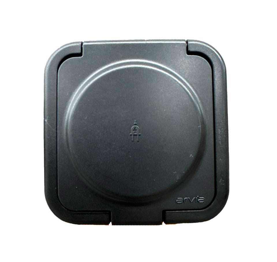 Накладная розетка с заземлением и защитными шторками с крышкой, 16 А, чёрная ARIA ARVIA