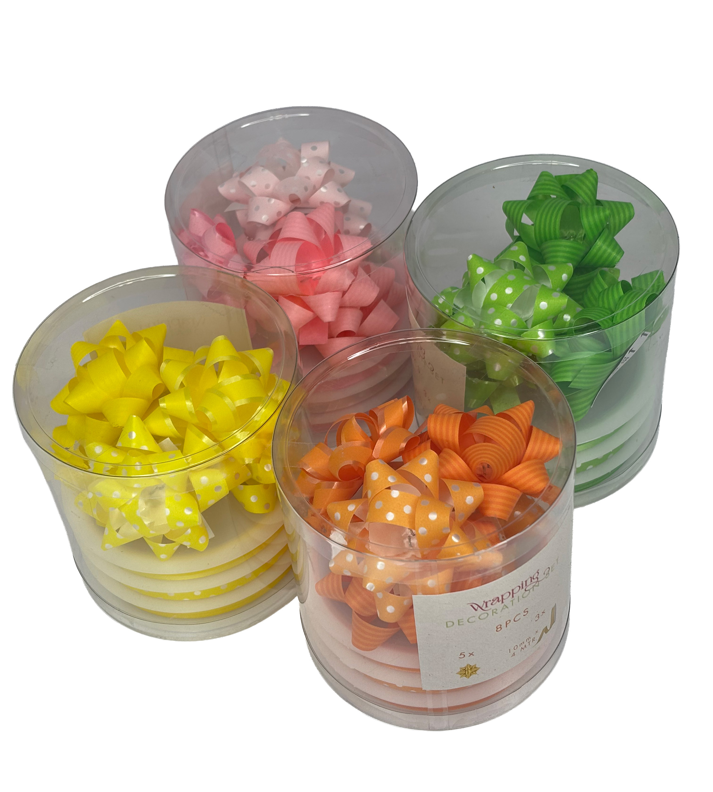 Set pentru decorat cadouri 8buc (3 panglici 4mX10mm + 5 fundițe 5cm)