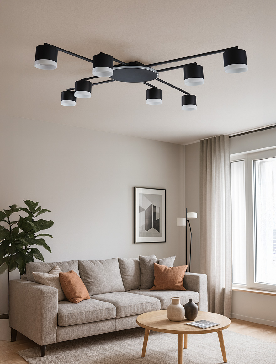 Lustră 8*GX53+LED 12W 4000K neagră LUMINALED