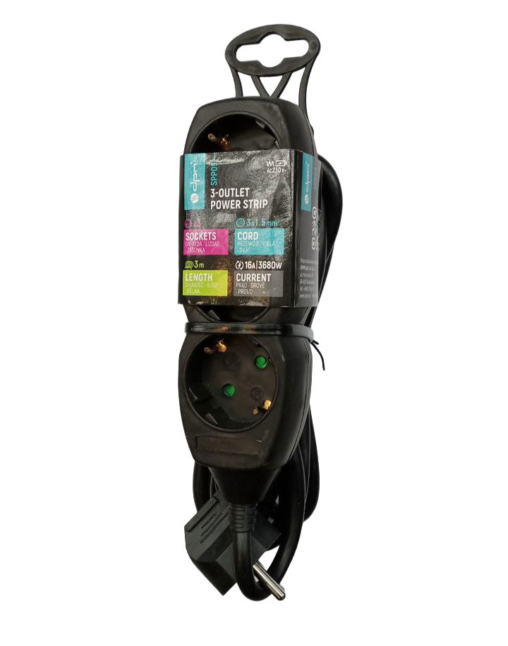 Удлинитель TIMEX, 3 розетки Schuko, 3 м, 3G1.5, черный.