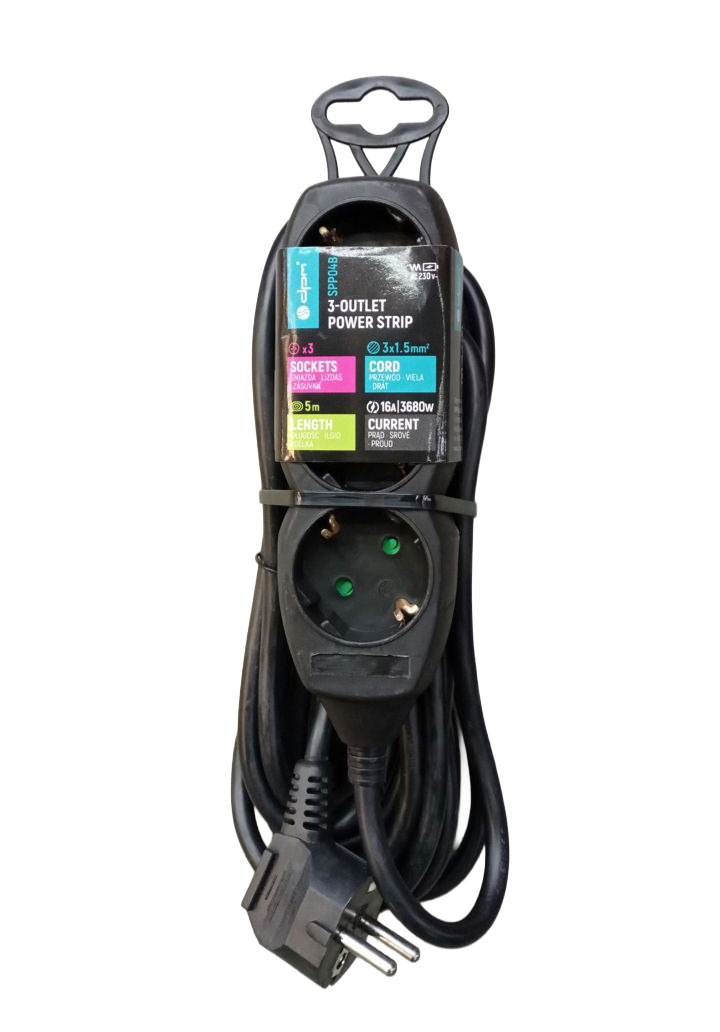 Удлинитель TIMEX, 3 розетки Schuko, 5 м, 3G1.5, черный, 3G1.5.