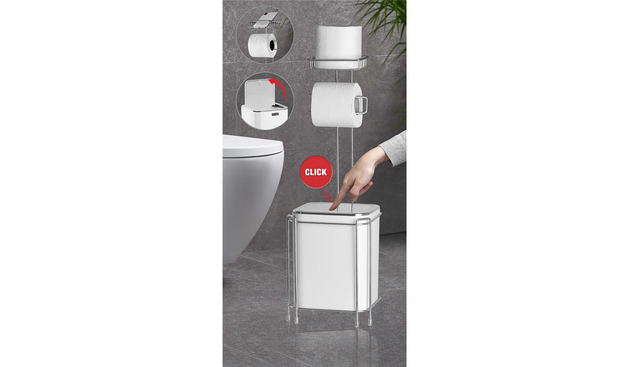 SQUARE WC STAND With Dustbin and Toilet Paper Holder Black AS-822S