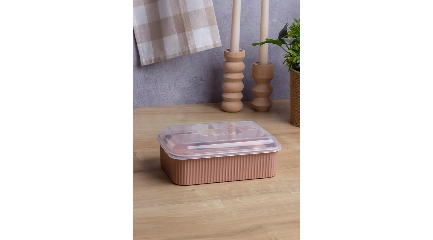STRIPED LUNCH BOX WITH SPOON AND FORK/CK-384(24)