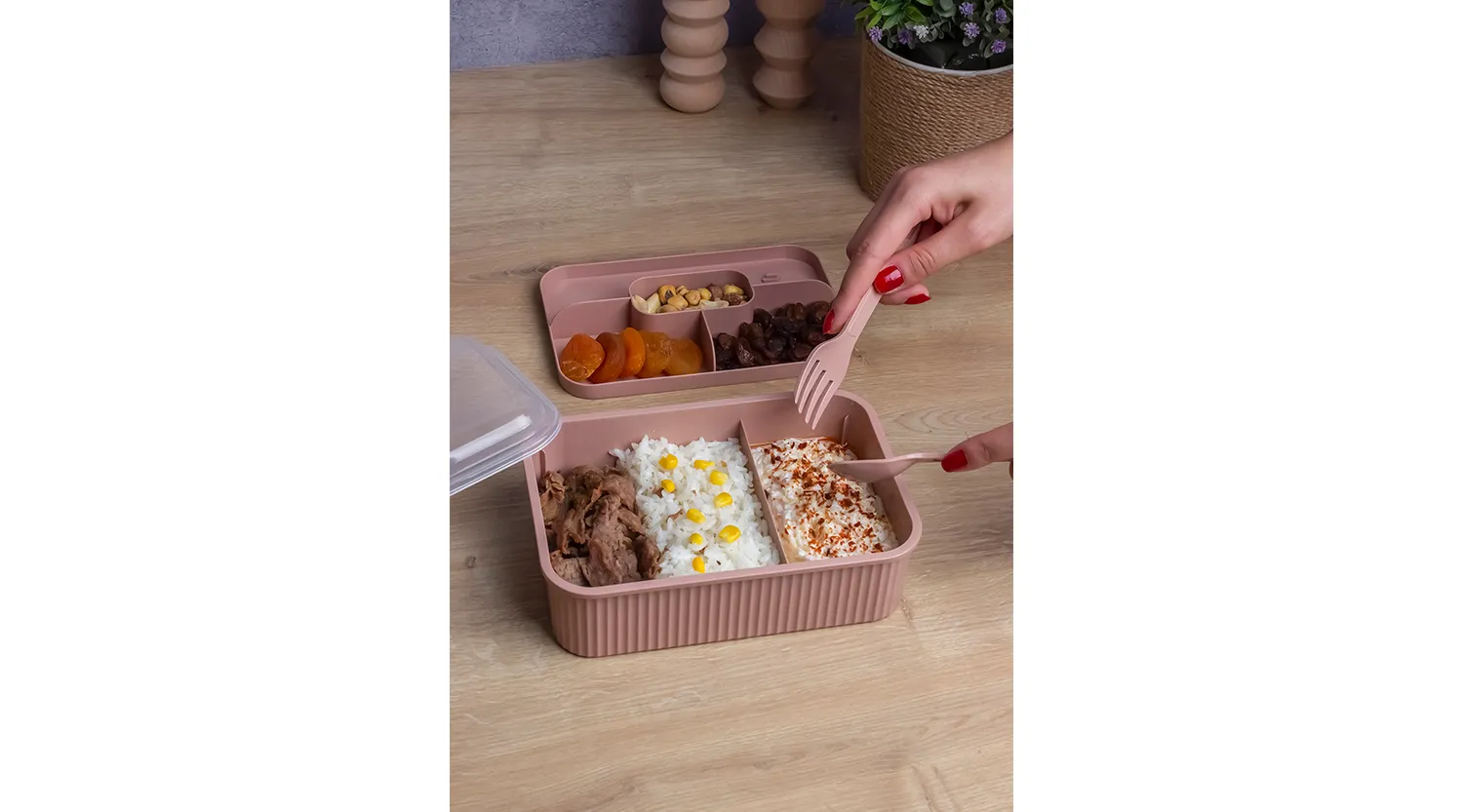 STRIPED LUNCH BOX WITH SPOON AND FORK/CK-384(24)