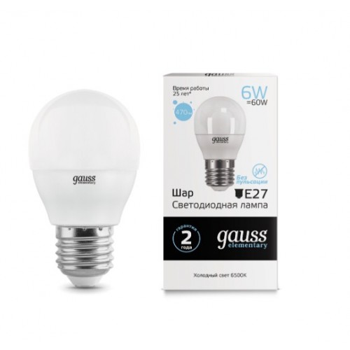 Bec LED GAUSS G45 6W E27 65K1/10/1