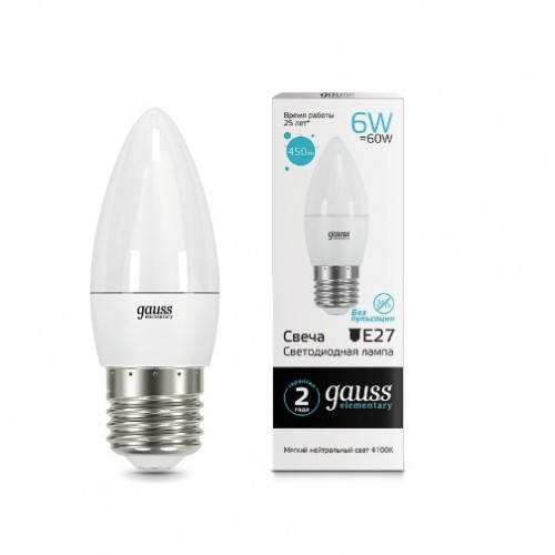 Bec LED GAUSS C37 6W E27 41K1/10/5