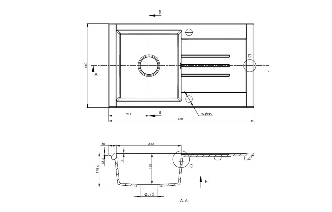 Chiuveta SanDonna ARONA 760  ALB VOR57940