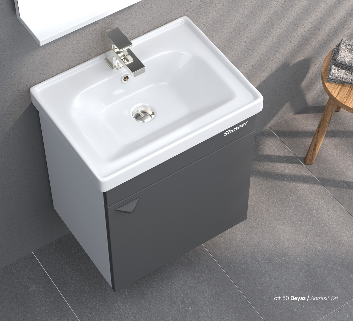 Mobilier de baie suspendat LOFT ANTHRACITE 50cm+Frame 50