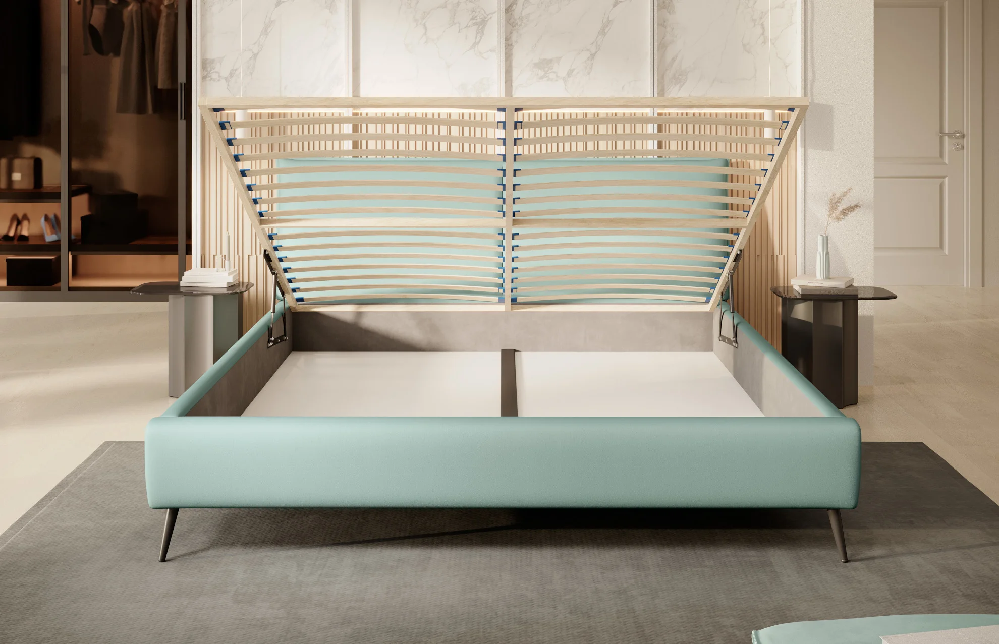 Dormitor ZOYA WB tapițat cu stofă