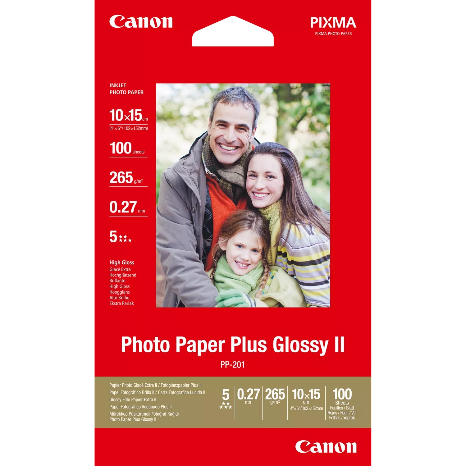 Canon Photo Paper Plus Glossy II PP-201 (2311B072) 4x6 inch, 100 x 150 mm (Pack of 100), 265 g/m2, ChromaLife 100+ years