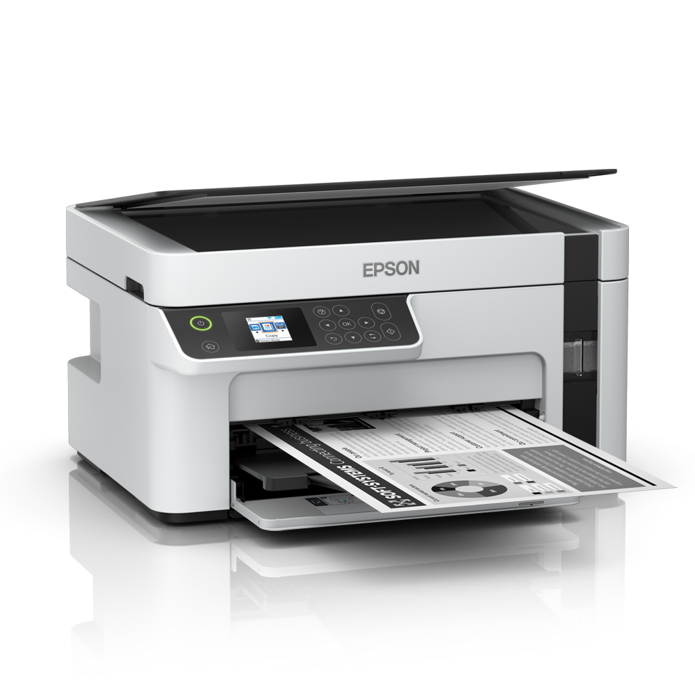 MFD CISS Epson EcoTank M2120 white, Mono Printer/Scanner/Copier, Wi-Fi, A4, Print 1440x720dpi, 3pl, up to 15000/m, Scan 1200x2400 dpi, ISO/IEC 15 ipm, 64-256 г/м2, LCD 3.7 cm, Wi-Fi Direct, USB 2.0, ink tank: C13T03P14A Black T03P1: 5000 pages