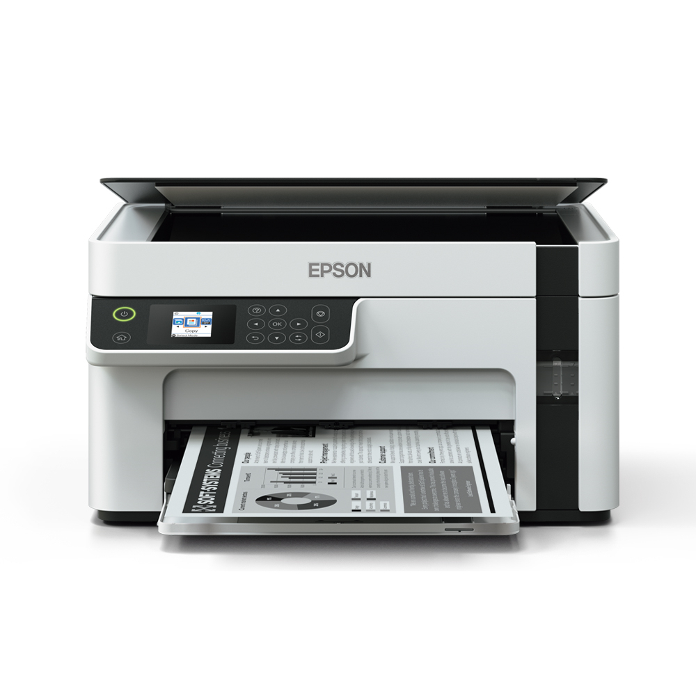 MFD CISS Epson EcoTank M2110 white, Mono Printer/Scanner/Copier/Net, A4, Print 1440x720dpi, 3pl, up to 15000/m, Scan 1200x2400 dpi, ISO/IEC 15 ipm, 64-256 г/м2, LCD 3.7 cm, Ethernet, USB 2.0, ink tank: C13T03P14A Black T03P1: 5000 pages