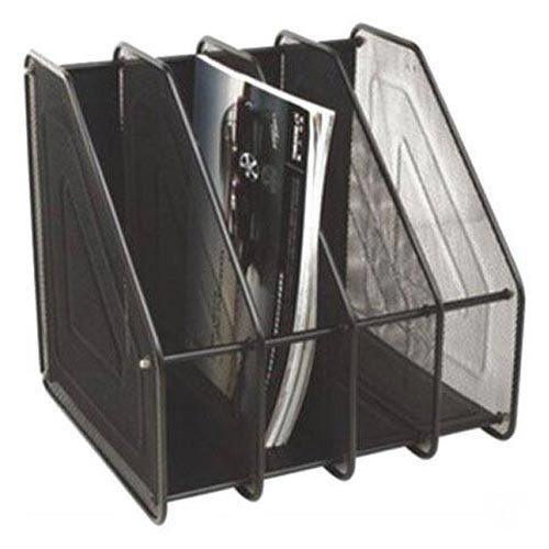 Set de suporturi pentru documente verticale 4 sectii, din metal [Negru]