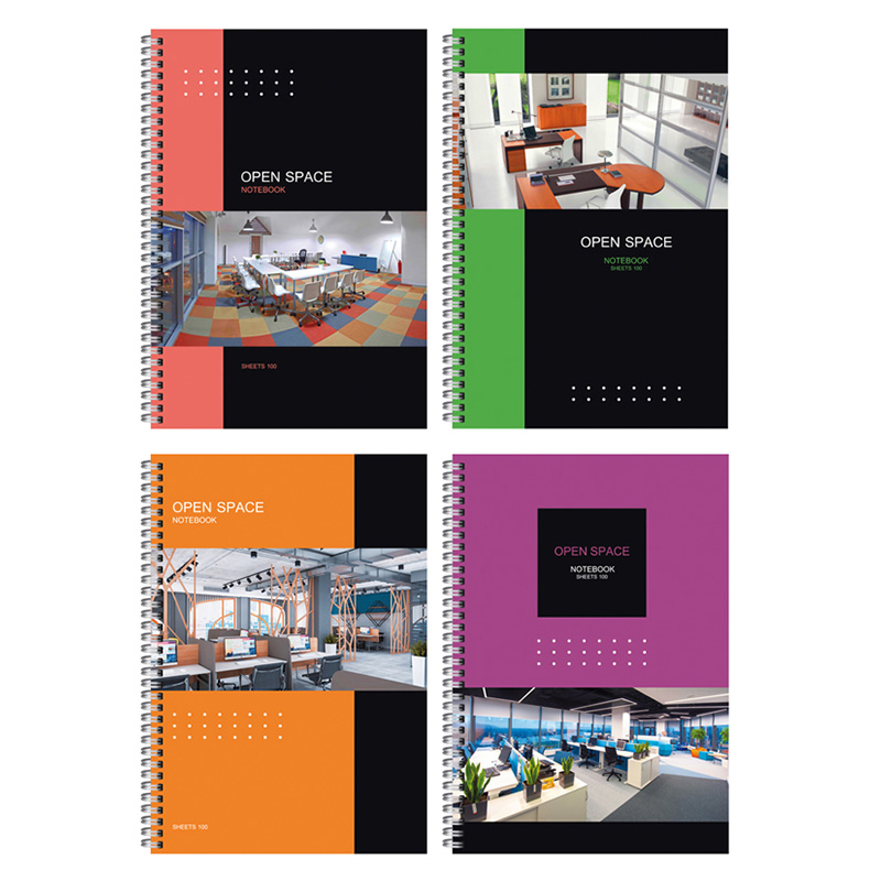 Caiet cu spirală Open space A4, 100 foi, pătrățele, copertă moale [Colorate]