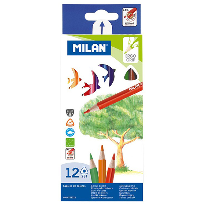Цветные карандаши MILAN, треугольные, 12 цветов
