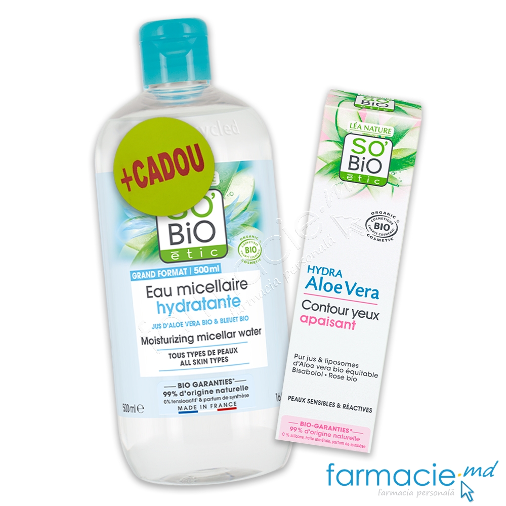 So Bio Aloe Vera Crema contur ochi contra cearcane 15ml + So Bio Aloe Vera Apa micelara toate tipurile ten 500ml CADOU