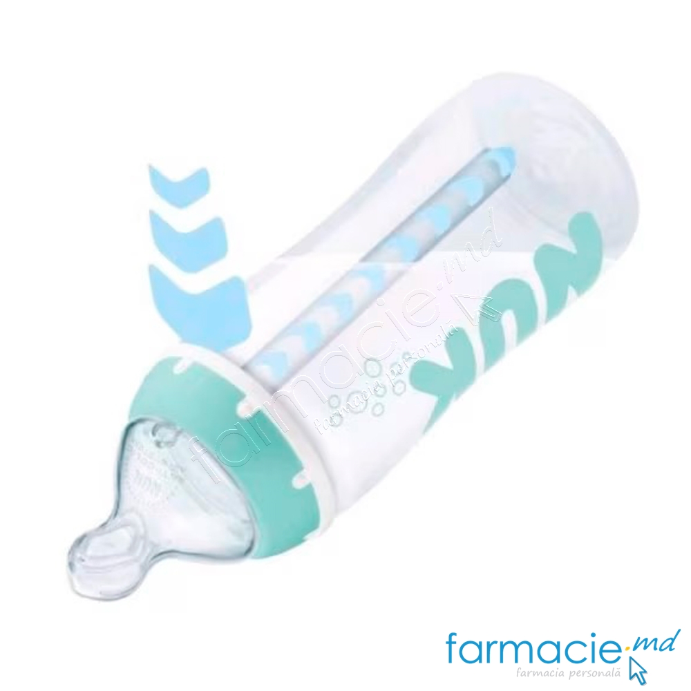 NUK Sticluta FC sistem anticolic plastic 300ml+Tetina silicon 0-6luni (M)+Suzeta silicon 0-6 luni CADOU