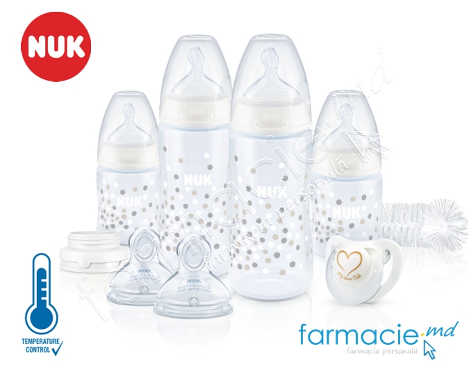 NUK Perfect Start 2 sticlute 300ml, 2 sticlute 150ml, suzeta, perie - Set