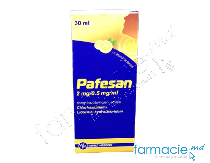 Pafesan cu aromă de lămâie 2 mg/0,5 mg/ml / 30 ml spray bucofaringian, soluţie